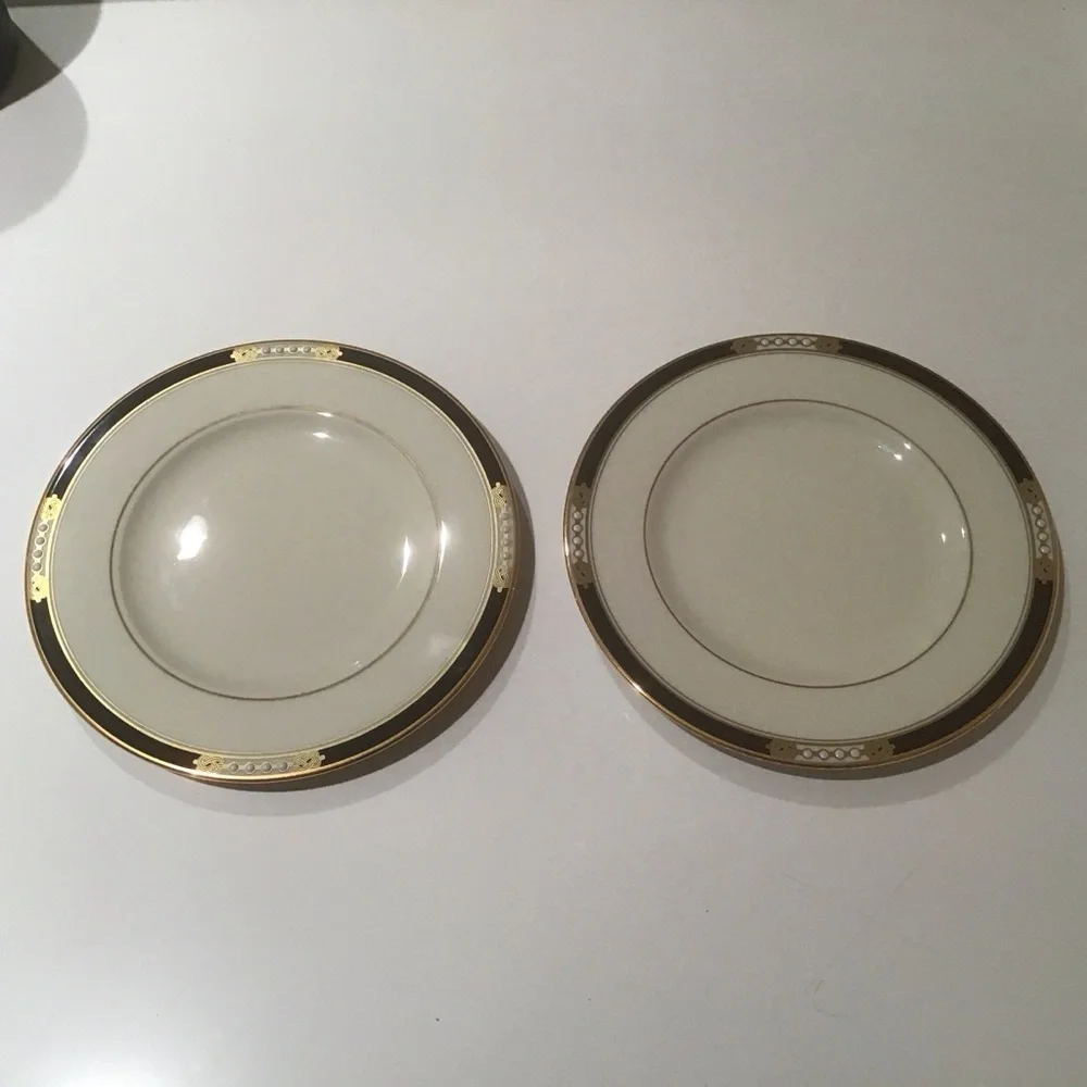 2 Lenox Presidential Collection‎ Hancock Gold Black Rim Dots 6.5